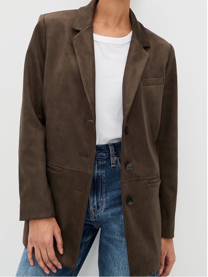 Le Bop Blair Faux Suede Oversized Blazer Size Medium Coffee